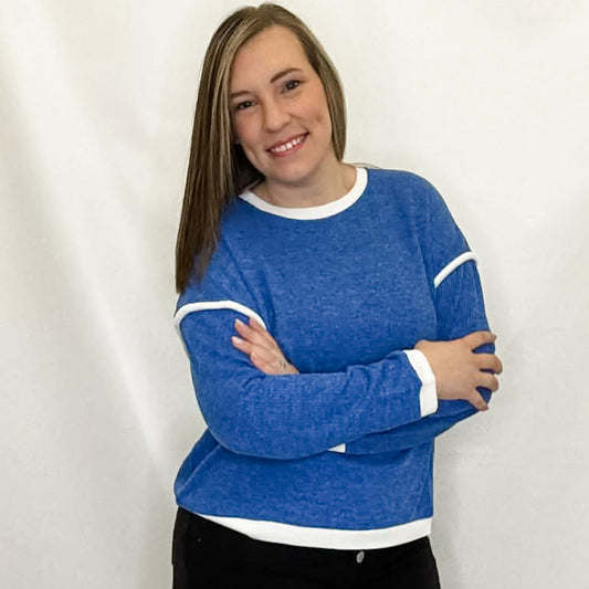 Blue & White Knit Long Sleeve Top