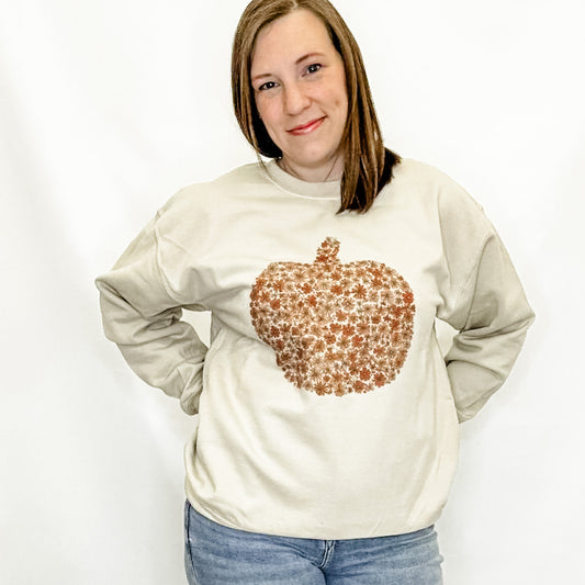 Boho Floral Pumpkin Sand Graphic Sweatshirt. Fall graphics. Gildan Heavy. S-2x.