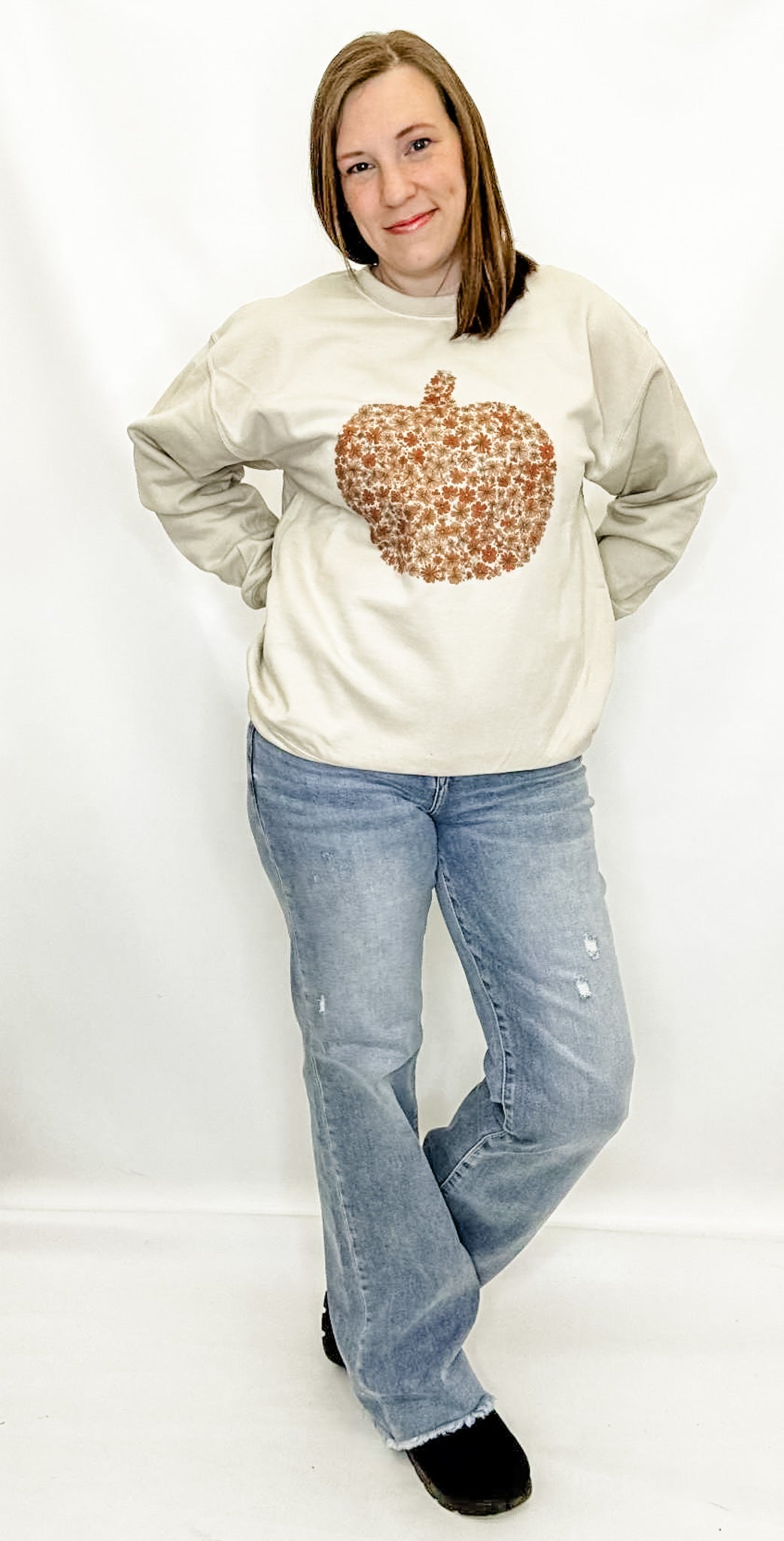 Boho Floral Pumpkin Sand Graphic Sweatshirt. Fall graphics. Gildan Heavy. S-2x.