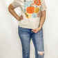 Bright Fall Floral Pumpkins Cream Graphic Tee in sizes S-2x.