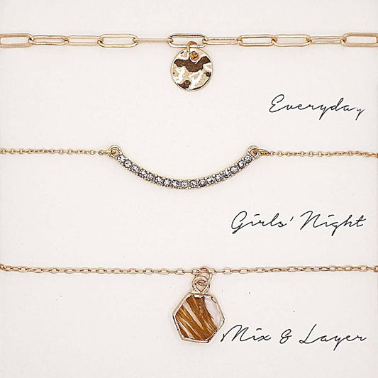 Brown Assorted Layering Pendant Necklace Gift Set - ND10059. Gold. layering.