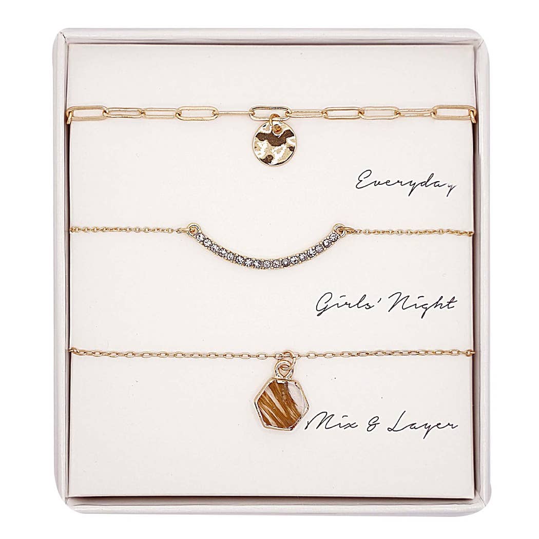 Brown Assorted Layering Pendant Necklace Gift Set - ND10059. Gold. Layering