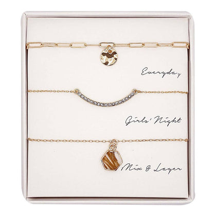 Brown Assorted Layering Pendant Necklace Gift Set - ND10059. Gold. Layering