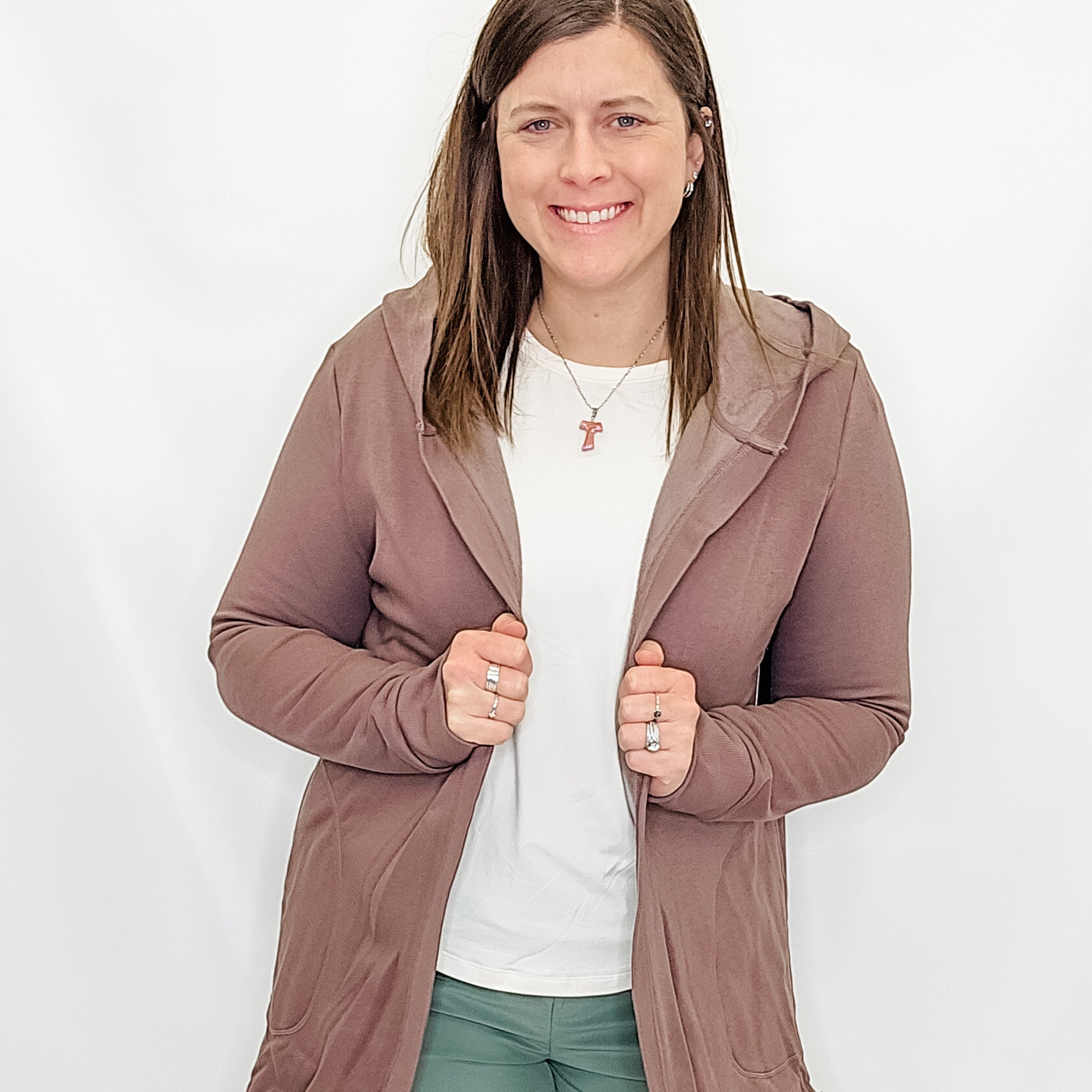 Brown, Butter Fleece Hoodie Cardigan