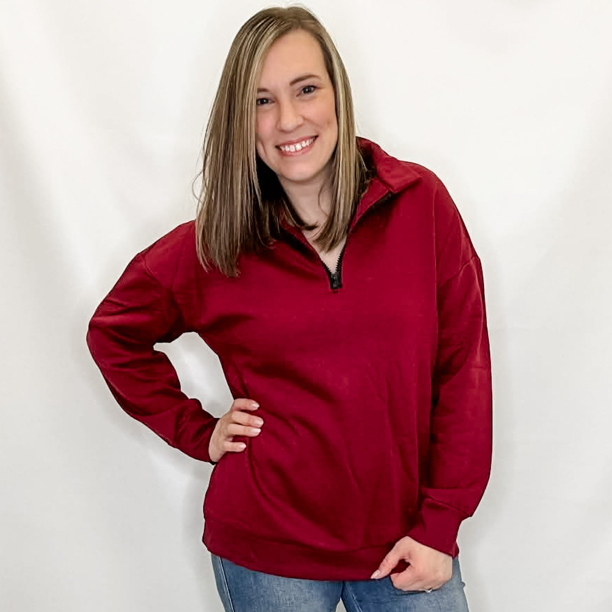 Burgundy Quarter Zip Sweatshirt