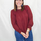 Burgundy Ruffle Smocked Long Sleeve Top