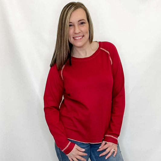 Burgundy Textured Long Sleeve Top