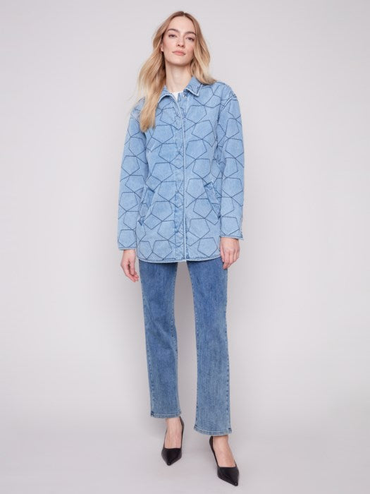 Charlie B Lt Blue Star Quilted Denim Jacket