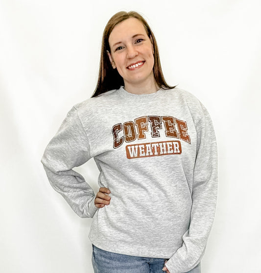 Coffee Weather Heather Gray Graphic Sweatshirt, Unisex, Sizes S-2x