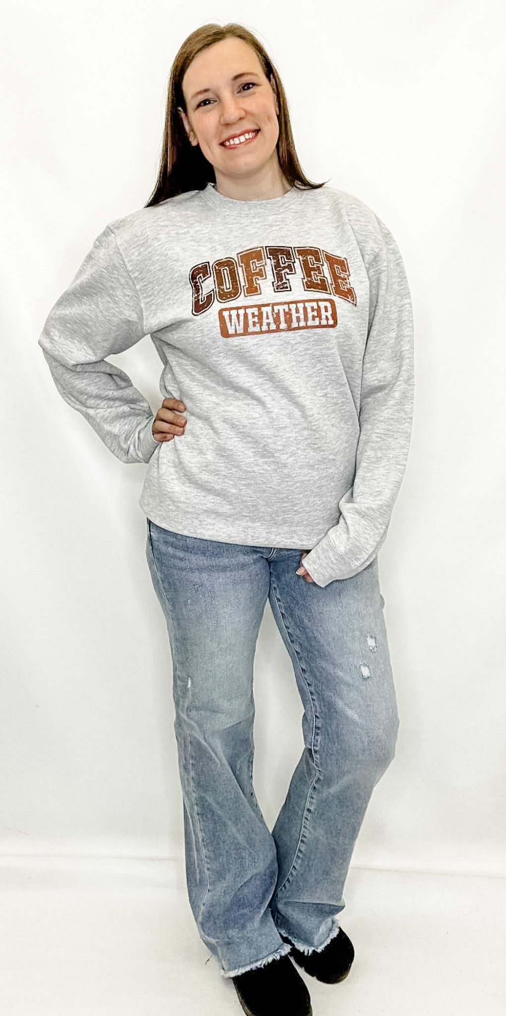 Coffee Weather Heather Gray Graphic Sweatshirt, Unisex, Sizes S-2x