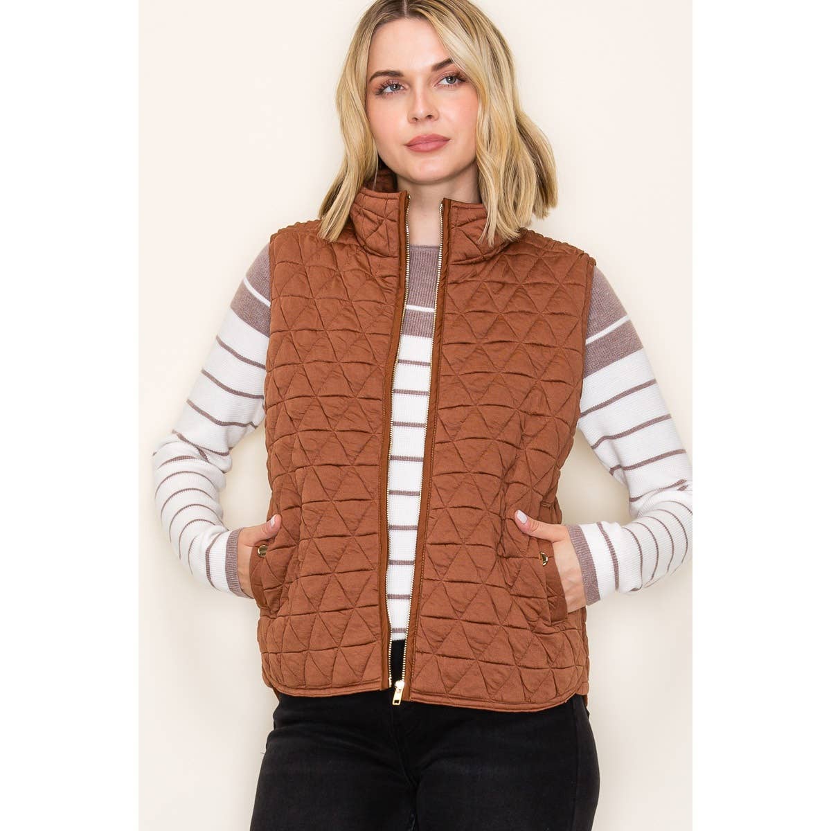 Copper Quilted Knit Padded Vest