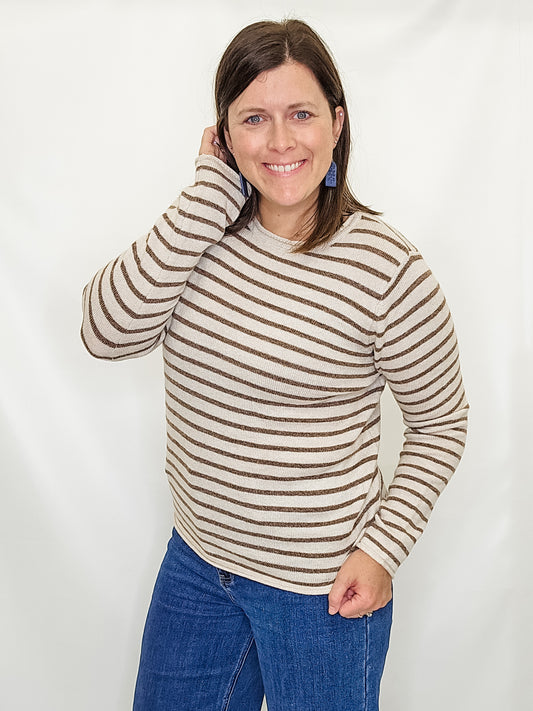 Copper & Taupe Stripe Super Soft Sweater