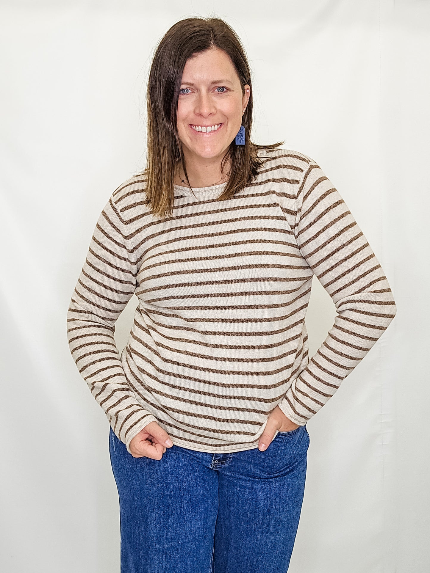 Copper & Taupe Stripe Super Soft Sweater