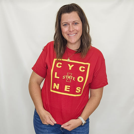 Cyclones or Hawkeyes Mascot Square Graphic Tee. ISU. Iowa State.