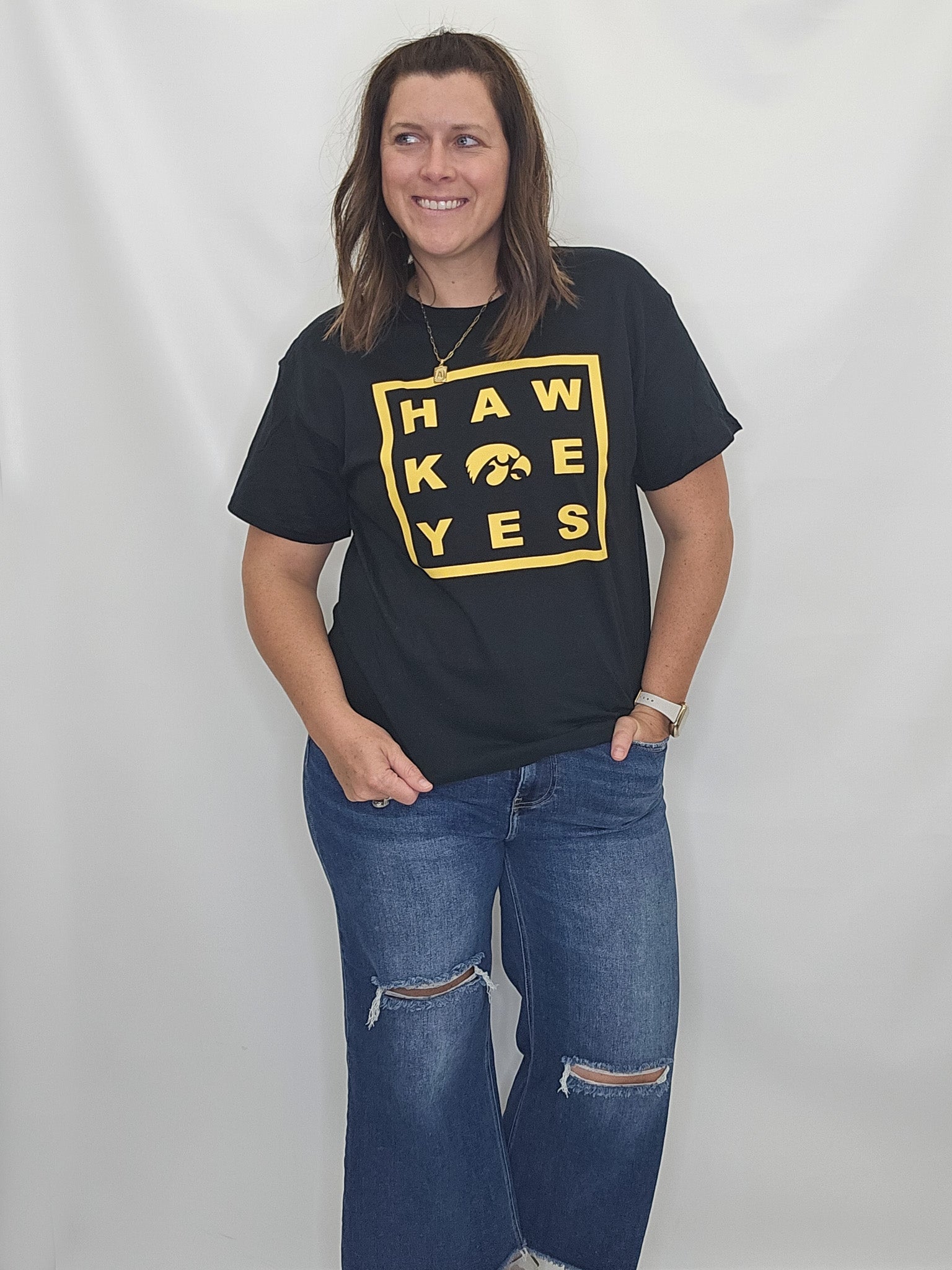 Cyclones or Hawkeyes Mascot Square Graphic Tee. Hawks.