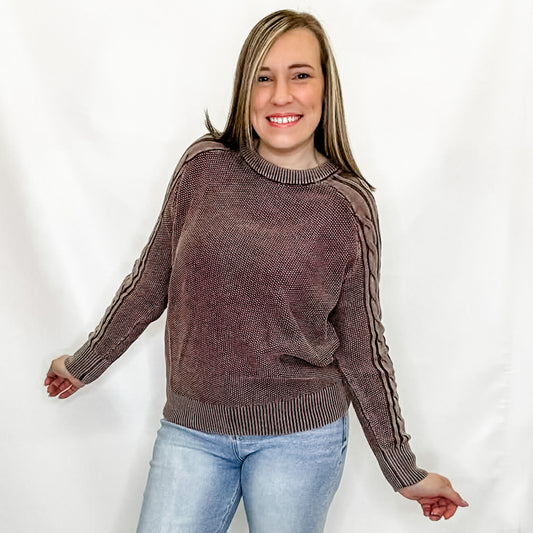 Dark Brown Contrast Cable Knit Sweater