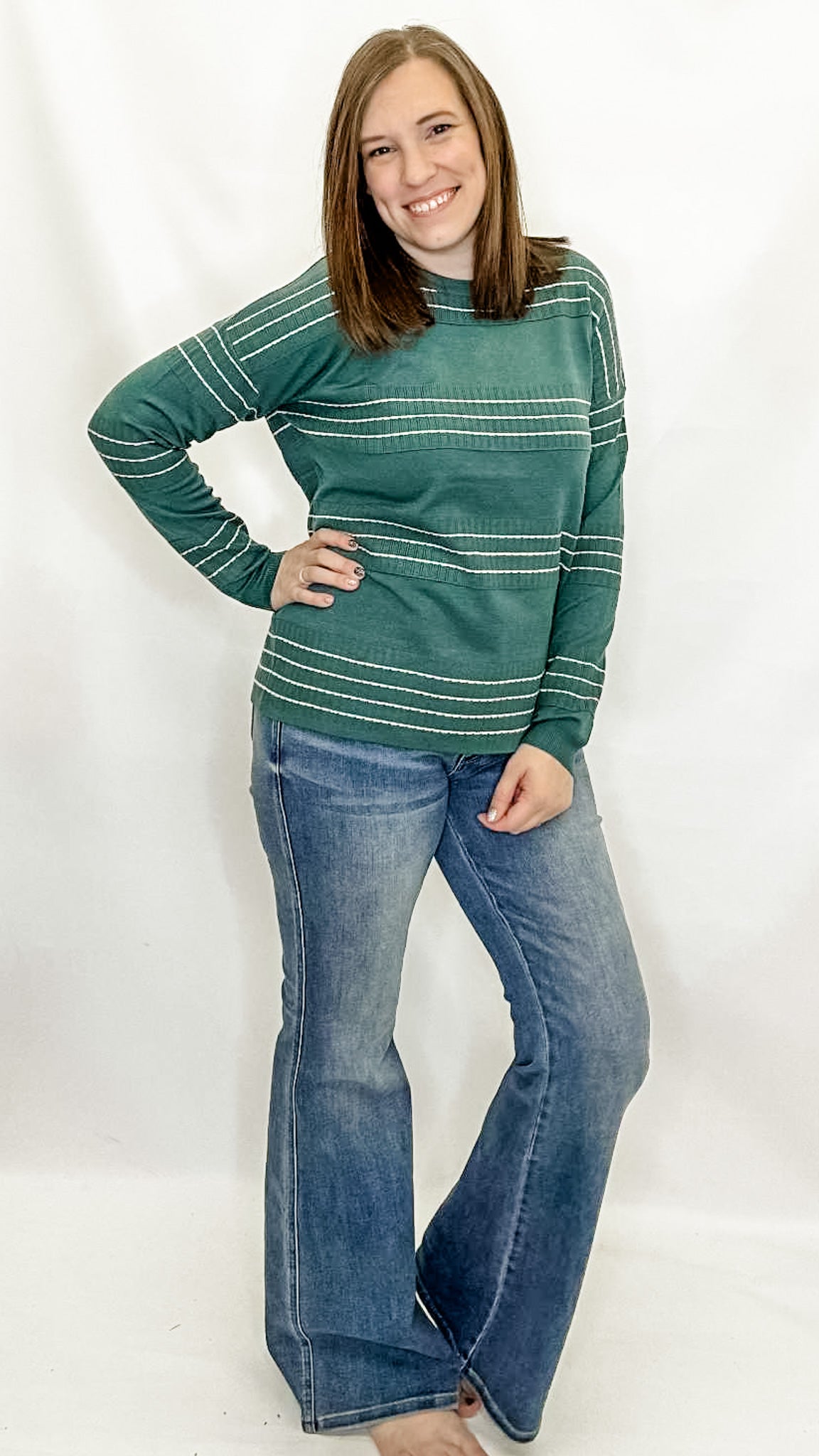Dark Jade Stritch Striped Sweater