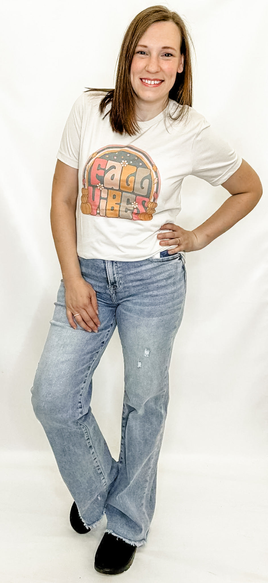 Fall Vibes Heather Oatmeal Graphic Tee. Bella Canvas. Halloween. Pumpkins.