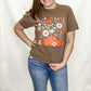 Floral Pumpkin Patch Brown Graphic Tee. Comfort Colors. S-2x.