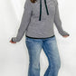 Forest Green Striped Waffle Textured Hooded Sweater