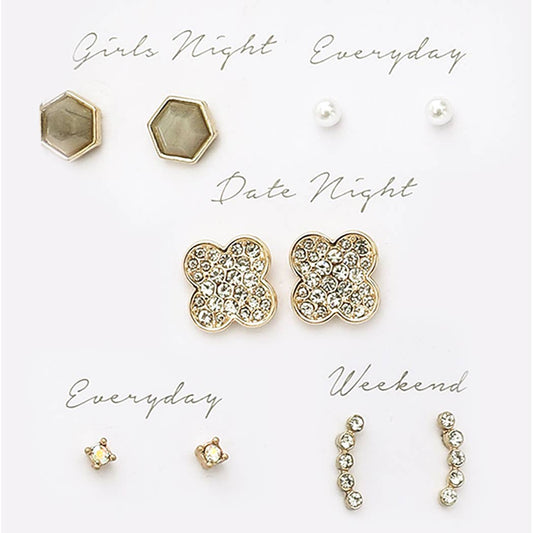 GD Multi-Designed Stud Earrings Set Gift Box - ED10449. Fashion City.