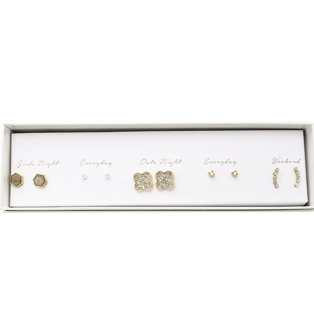 GD Multi-Designed Stud Earrings Set Gift Box - ED10449. Fashion City.