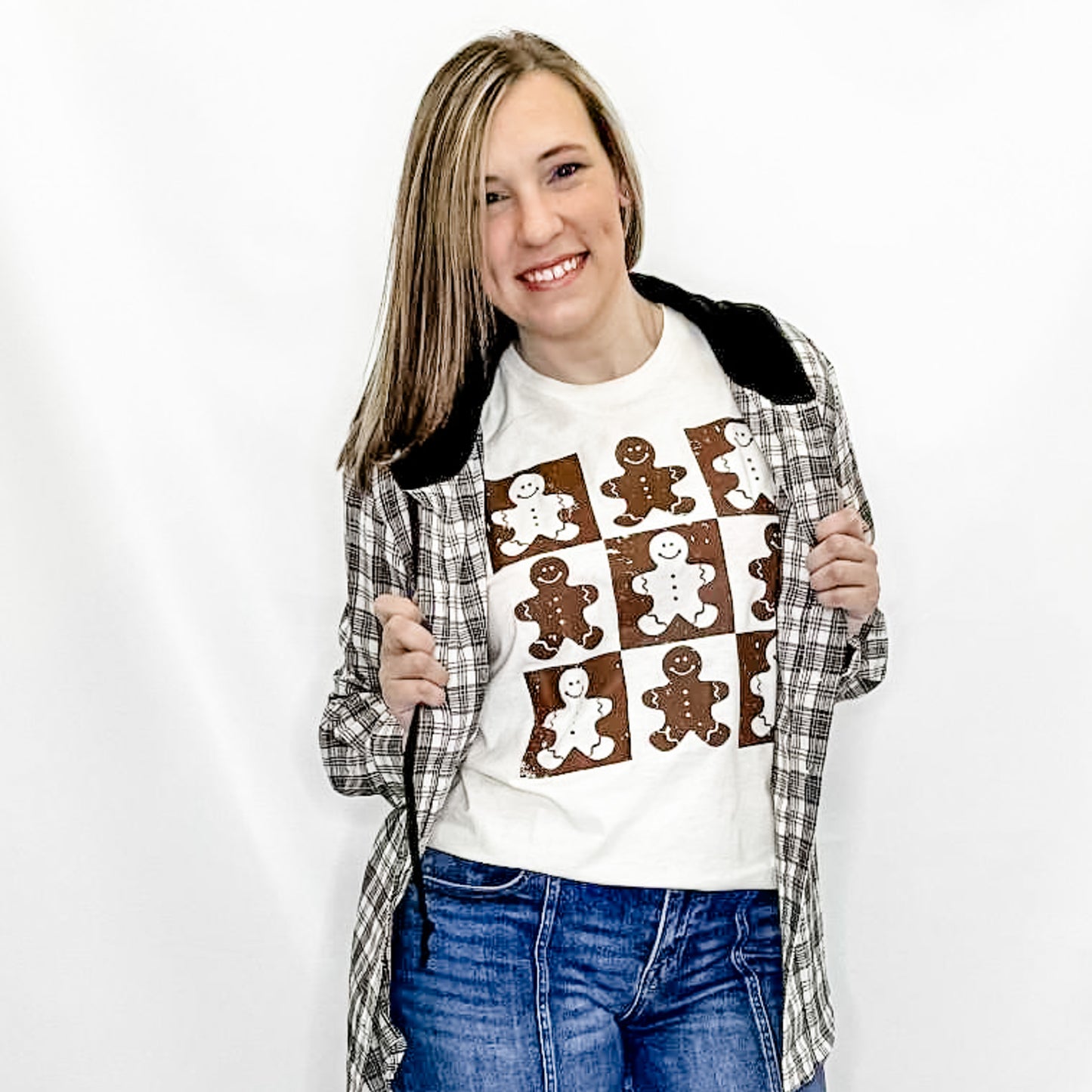 Gingerbread Checkerboard Holiday Graphic Tee