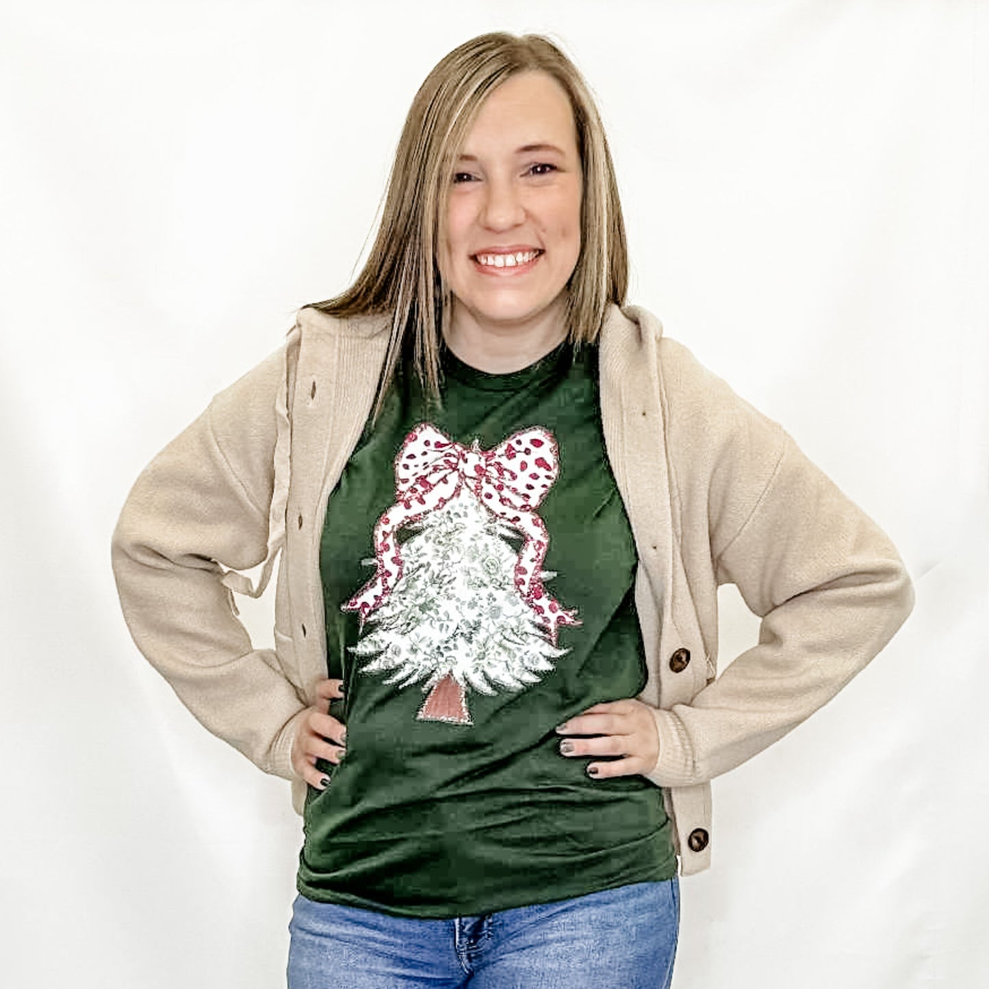 Green Bow Tree Holiday Graphic Tee