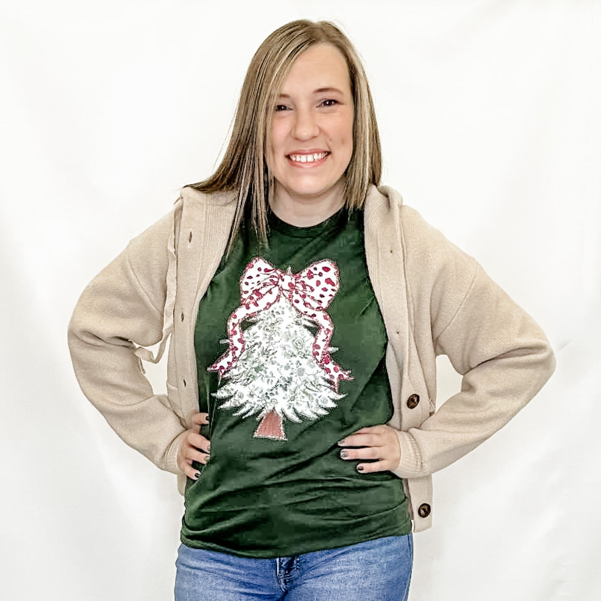 Green Bow Tree Holiday Graphic Tee