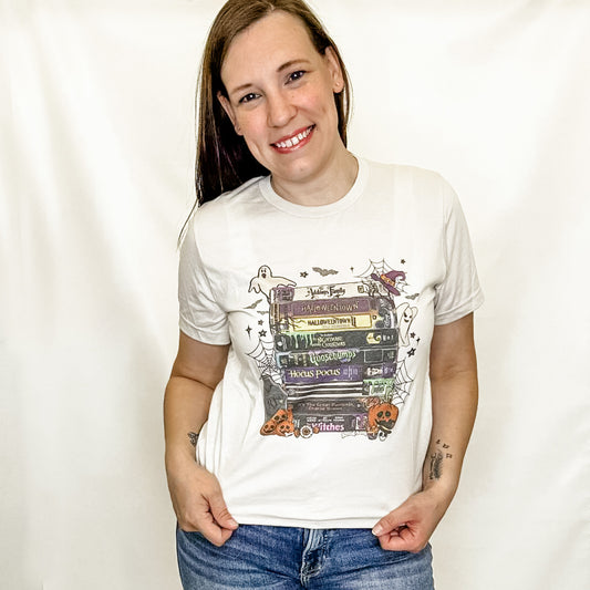 Halloween Movies Heather Oatmeal Graphic Tee. Bella Canvas. Addams Family. Hocus Pocus. Goosebumps. Halloween movies.