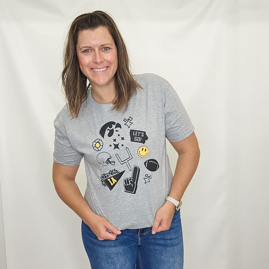 Iowa or ISU Gray Spirit Symbols Tee. Iowa Hawkeyes. IA. Hawks.