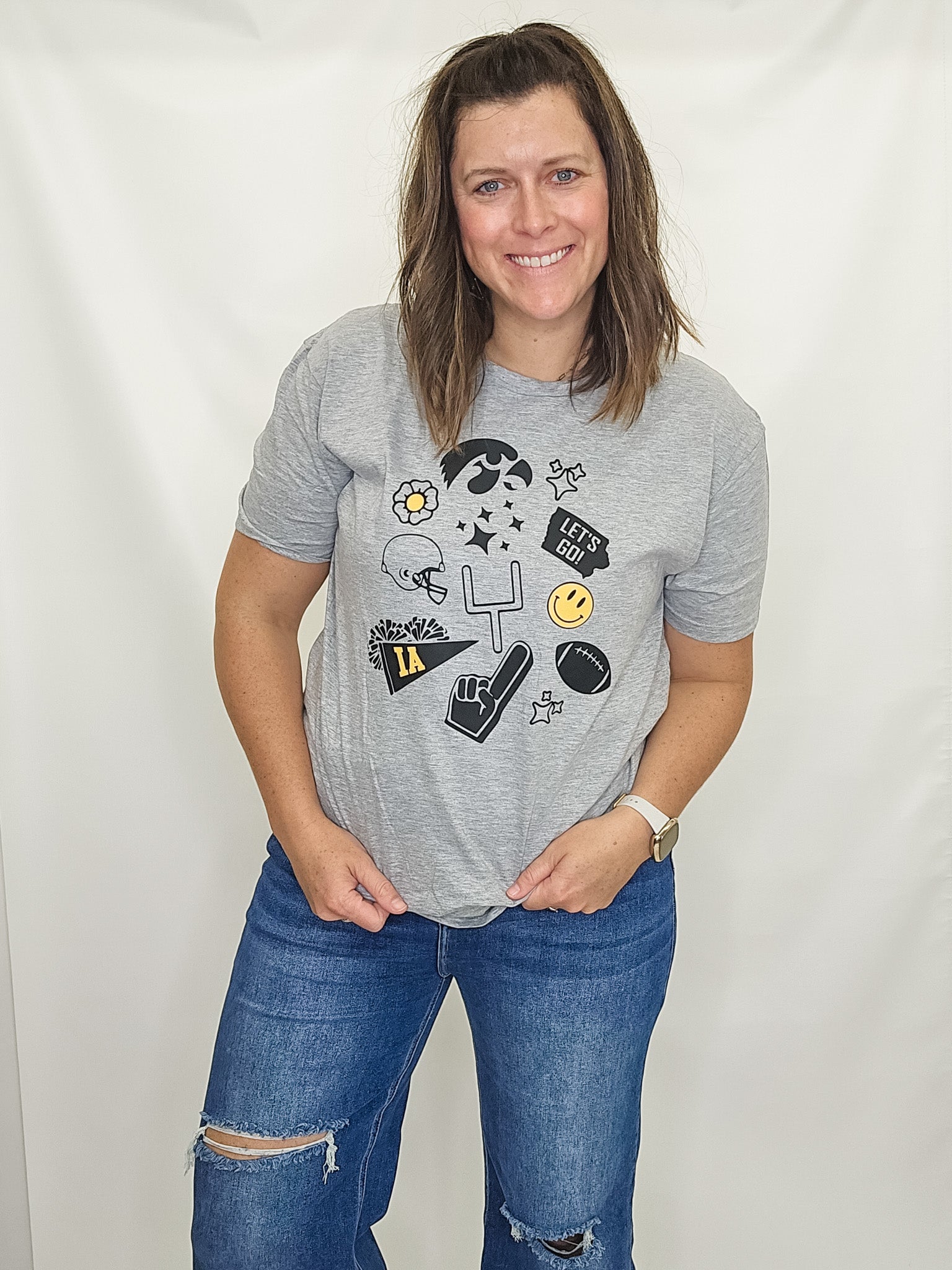 Iowa or ISU Gray Spirit Symbols Tee. Hawkeyes. Hawks.