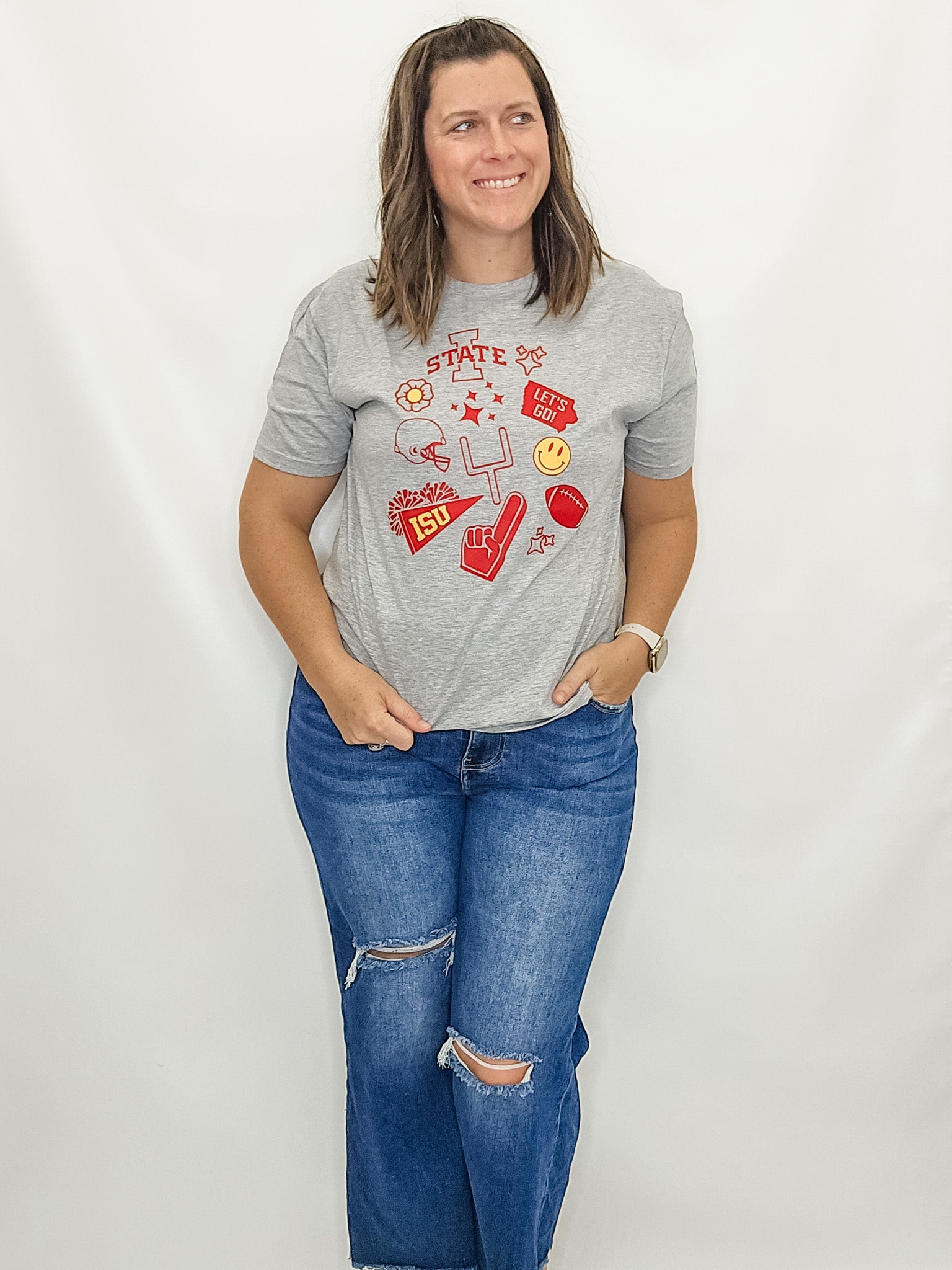 Iowa or ISU Gray Spirit Symbols Tee. ISU. Iowa State. 