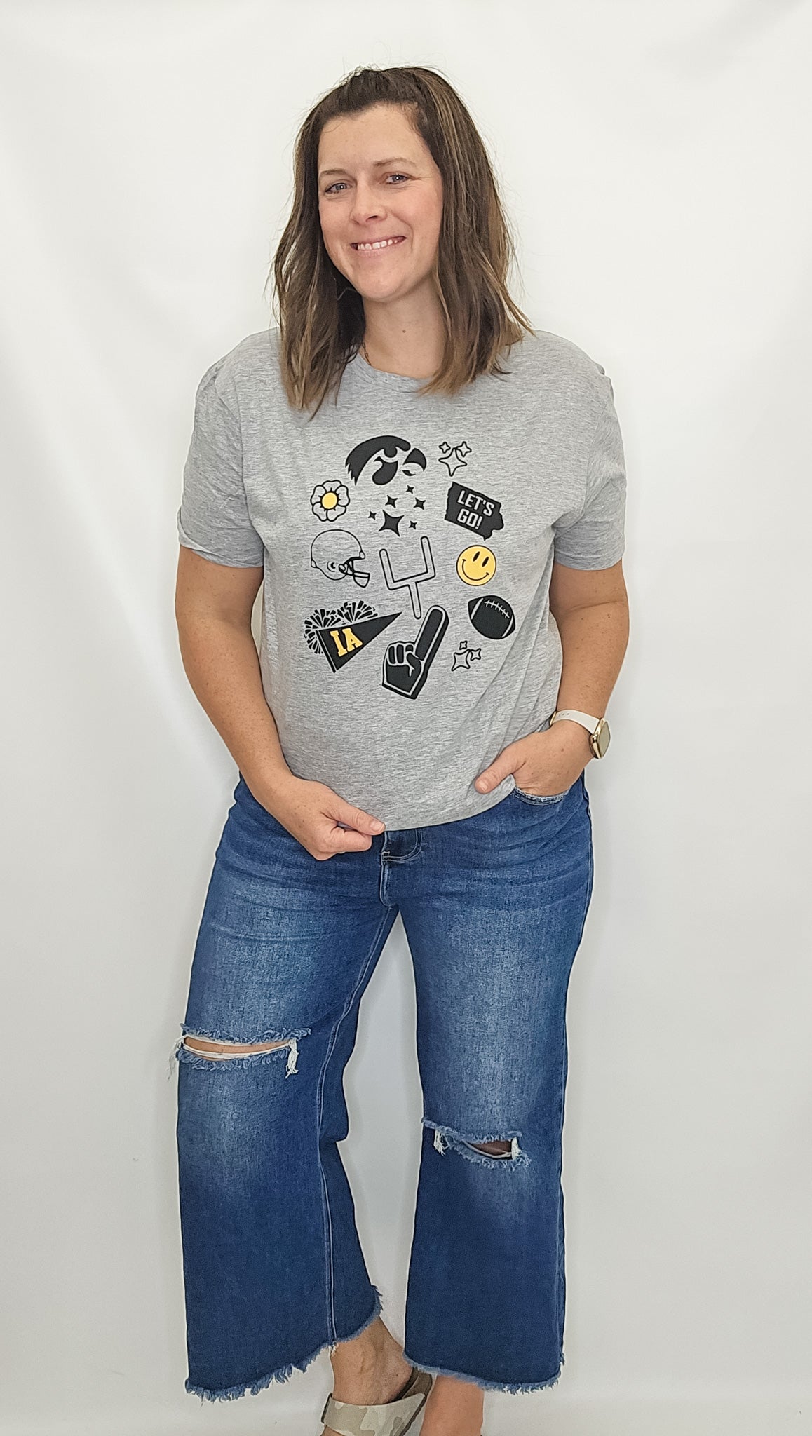 Iowa or ISU Gray Spirit Symbols Tee. Hawkeyes. Iowa.
