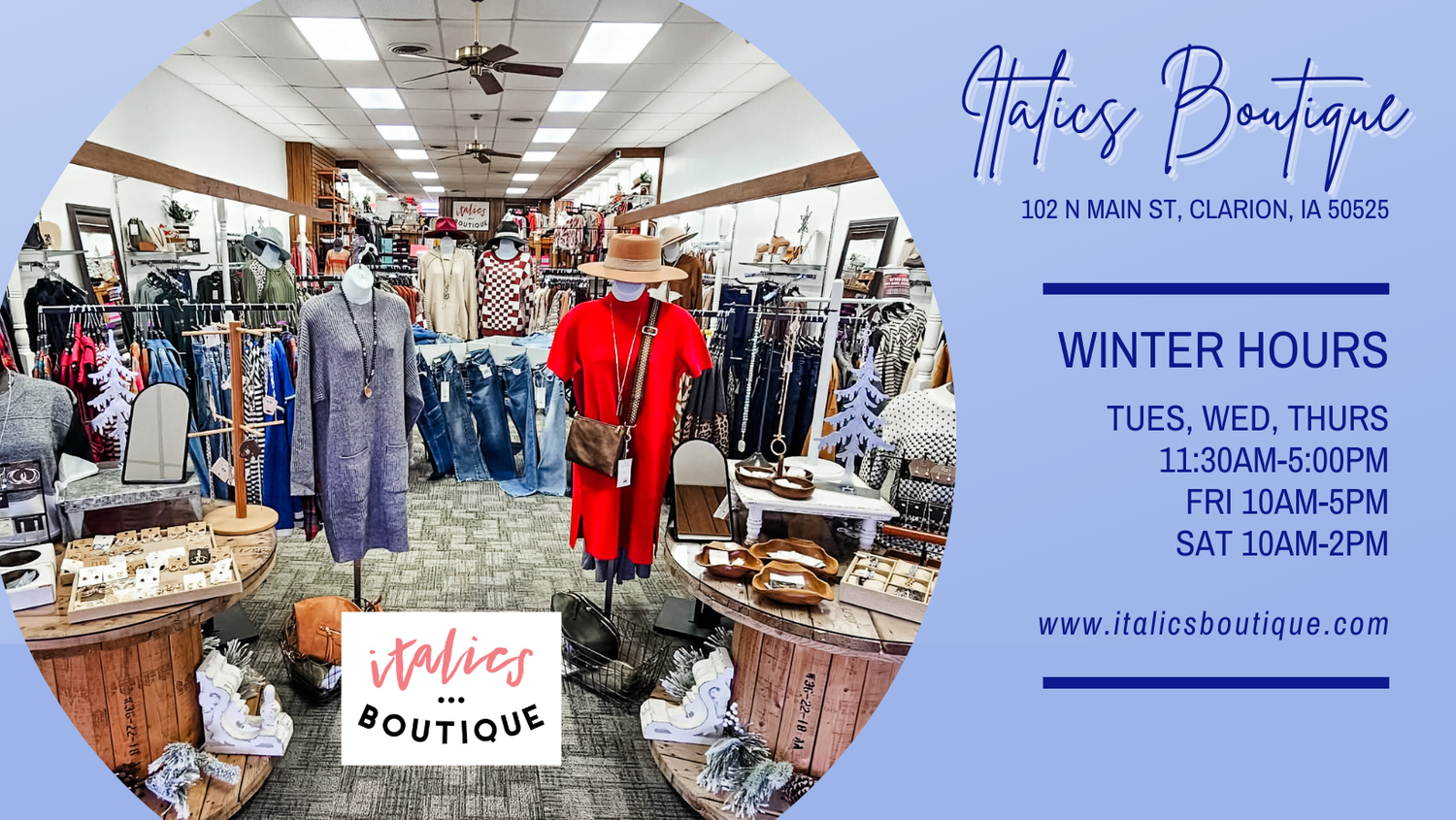 Italics Boutique Store Hours