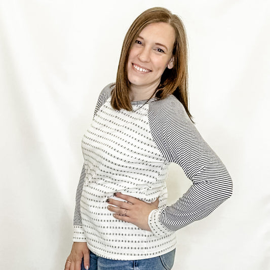 Ivory & Green Striped Long Sleeve Top