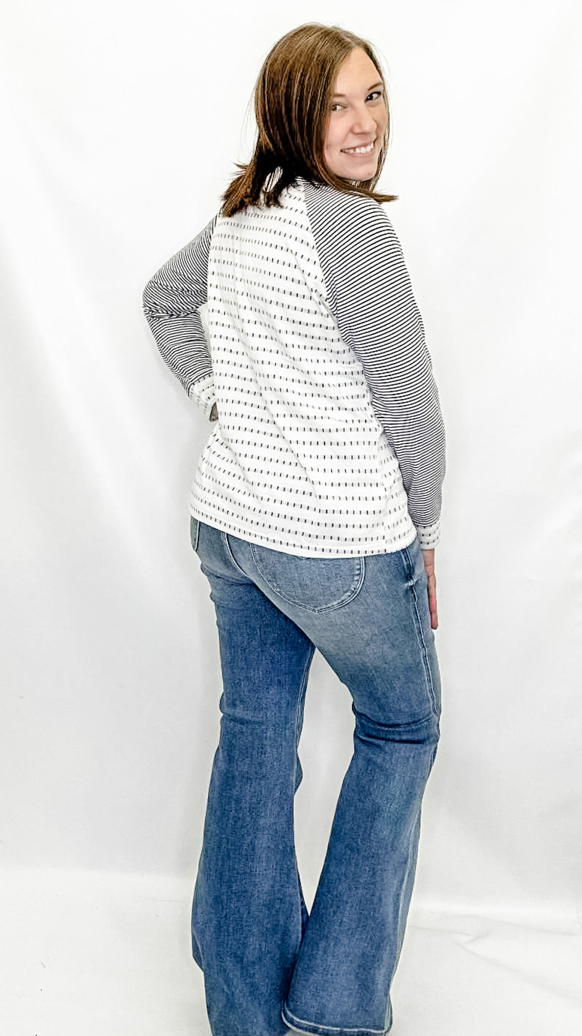 Ivory & Green Striped Long Sleeve Top