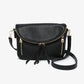 Jen & Co Aubree Flapover Multi-compartment Crossbody Bag - M2768. Black. Front view.