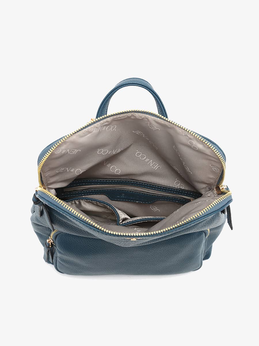 Jen & Co Everlee Convertible Backpack - BP2748. Prussian Blue. Inside view.