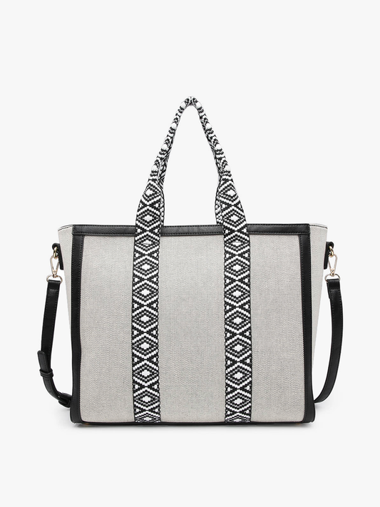 Jen & Co Haley Canvas Tote w/ Contrast Straps - M2086CN. Black. Shoulder bag.
