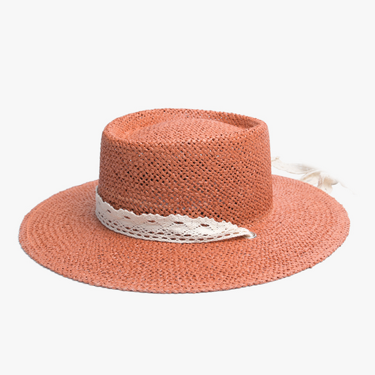 Jen & Co Lawson Colored Straw Hat w/ Ribbon - HAT2132. Rust.