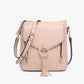 Jen & Co Layla Faux Suede Whipstitch Crossbody w/ Tassel - M2347. Pink. Front view.