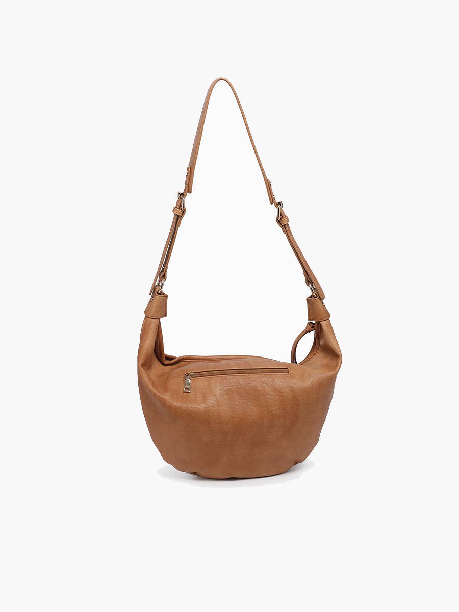 Jen & Co Leigh Distressed Hobo Bag - M2742 Caramel. Shoulder bag. Back view.