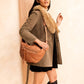 Jen & Co Leigh Distressed Hobo Bag - M2742. Caramel. Shoulder bag. Lifestyle view.