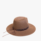 Jen & Co Mary Straw Fedora w/ Leather Chain Band - HAT2497. Brown. Back view.
