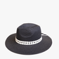 Jen & Co Mary Straw Fedora w/ Leather Chain Band - HAT2497. Black.