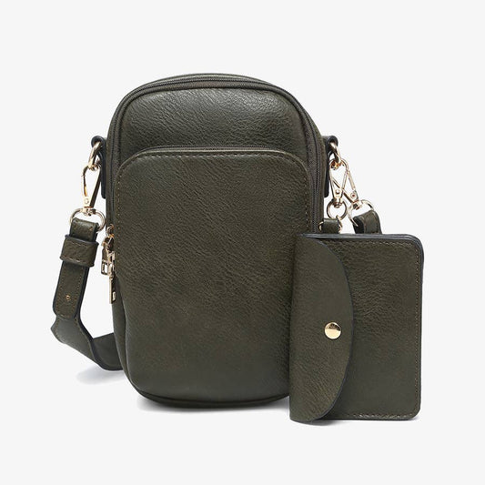 Jen & Co Parker 3 Compartment Crossbody w/ Pouch - M2080. Dark olive. Front view.