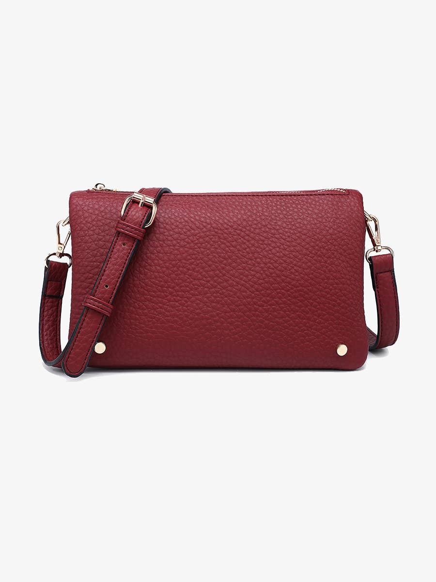 Jen & Co Phiona Studded Flapover Crossbody - M2672. Merlot