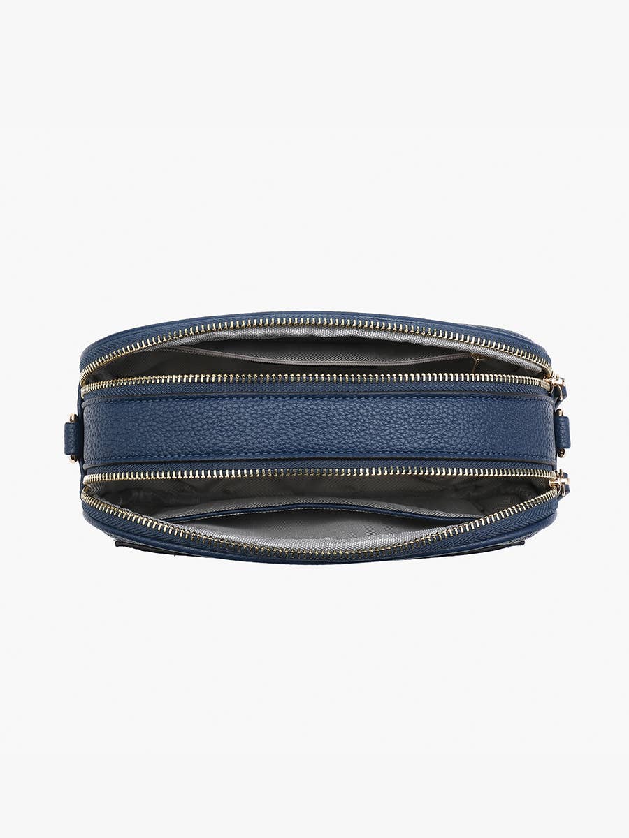 Jen & Co Sky Dual Zip Crossbody w/ Slip Pocket - M2531. Navy. Top view.