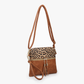 Jen & Co Tara Double Zip Crossbody Bag/Wristlet - M1785. Leopard mustard. Side view.
